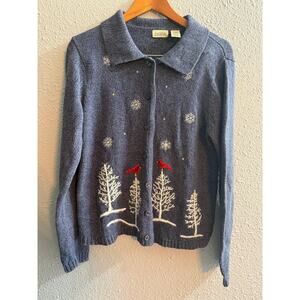 Vintage Classic Elements Red Cardinal Winter Cardigan Size Medium